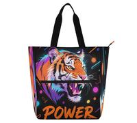 Nexawaveo Waterproof Piano Bag for Lessons Neon Rabbit Black Music Tote with Zipper Pockets for Sheet Music & Books, Neon Big Cat Black, One Size