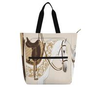 Nexawaveo Waterproof Piano Bag for Lessons Neon Rabbit Black Music Tote with Zipper Pockets for Sheet Music & Books, Ornate Horse Tan, One Size
