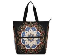 Nexawaveo Waterproof Piano Bag for Lessons Neon Rabbit Black Music Tote with Zipper Pockets for Sheet Music & Books, Ornate Mandala Black, One Size