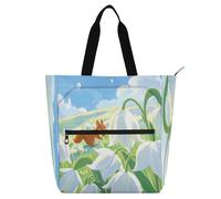 Nexawaveo Waterproof Piano Bag for Lessons Squirrel Near White Flowers Music Tote with Zipper Pockets for Sheet Music & Books