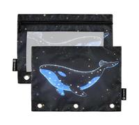 Nexawaveo Whale Blue Space 2Pack Pencil Pouch Set for 3 Ring Binder Smooth Zipper with Clear PVC Window Pencil Case for School Supplies