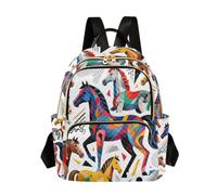 Nexawaveo Women Quilted Backpack Carry-On 14 Inch Laptop bag Lightweight Work Daypack Abstract Bird Blue, Abstract Horse White, S, Rucksack Backpacks