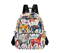 Nexawaveo Women Quilted Backpack Carry-On 14 Inch Laptop bag Lightweight Work Daypack Abstract Bird Blue, Abstract Horse White-1, M, Rucksack Backpacks