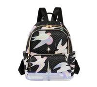 Nexawaveo Women Quilted Backpack Carry-On 14 Inch Laptop bag Lightweight Work Daypack Cute Crocodile Rose, Dreamy Birds Black, S, Rucksack Backpacks