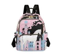 Nexawaveo Women Quilted Backpack Carry-On 14 Inch Laptop bag Lightweight Work Daypack Cute Crocodile Rose, Dream Horse Black, M, Rucksack Backpacks