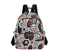 Nexawaveo Women Quilted Backpack Carry-On 14 Inch Laptop bag Lightweight Work Daypack Cute Crocodile Rose, Doodle Pattern Red, M, Rucksack Backpacks
