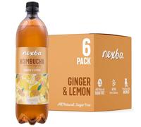Nexba Ginger & Lemon Kombucha 1 L (Pack of 6) - All Natural, Sugar Free & Healthy Probiotic Refreshment
