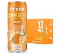 Nexba Mango Kombucha 330 ml Slim Cans (Pack of 12) - All Natural, Sugar Free & Healthy Tropical Probiotic Drink