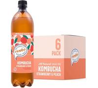 Nexba Strawberry & Peach Kombucha 1 L (Pack of 6) - All Natural, Sugar Free & Healthy Fruit-Powered Probiotic Beverage