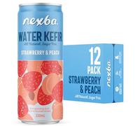 Nexba Strawberry & Peach Kombucha 330 ml Slim Cans (Pack of 12) - All Natural, Sugar Free & Healthy Fruit-Powered Probiotic Beverage