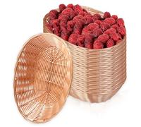 Nexboraque 12 Pack Plastic Oval Basket, Empty Bread Basket 10 X 6.25 X 3 Inch Food Storage Basket Bulk, Plastic Wicker Baskets Bin for Kitchen Serving, Centerpiece Display, Christmas Gifts, Brown