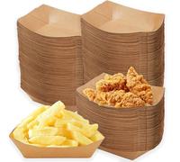 Nexboraque 250 Pack 2 Lb Kraft Paper Food Trays, Brown Disposable Food Boats Serving Basket Tray for French Fries Food Snack Container for Party, Concession Stands