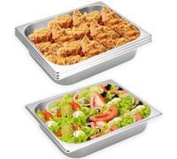 Nexboraque 4 Pcs Half Size Hotel Pan, 1/2 Size 2.5 Inch Deep Stainless Steel Steam Table Pan Half Pans for Chafing Dishes, Breading Trays for Hotel, Party, Buffet, Catering Supplies