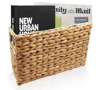 Nexboraque Hand-Woven Magazine Holder, Natural Magazine Basket Rack Water Hyacinth Narrow Basket Bin 39.5 x 14.5 x 24 cm Magazine Wicker Basket for Storage, Bathroom, Office, Desk