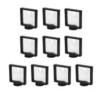 Nexbrill 10 Pack 3D Floating Coin Display Frames 110x110mm, Black Plastic Suspended Holder for Medals Stamps Jewelry Casino Chips, Horizontal or Vertical Home Organization Storage Box(black)