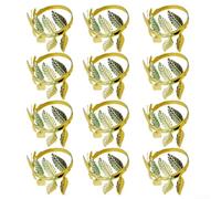 Nexbrill 12 Pack Gold Napkin Rings, Metal Leaf Design Napkin Holders for Wedding Table Decor, 4cm Round Buckles for Dinner Parties