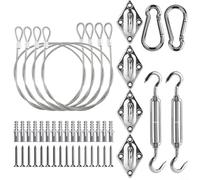 Nexbrill 44 Pcs Stainless Steel Shade Sail Hardware Kit with Turnbuckles, Snap Hooks, Pad Eyelets and 1.5m Wire Ropes for Triangular or Rectangular Sun Shade Installation in Garden or Patio