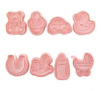 Nexbrill 8 Piece Cartoon Cookie Cutters Set PP Food Safe Baking Tools for Kitchen DIY Biscuit Shaping Easy Clean Press Lift Operation Pink 16.5x21x2.3cm