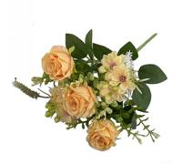 Nexbrill Artificial Silk Flower Bouquet with 3 Roses and 6 Daisies, Realistic Fake Floral Arrangement for Home Garden Wedding Party Photography Decor, 27cm Height Lightweight Lasting Display(E)