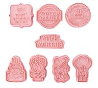 Nexbrill Happy Birthday Cookie Cutters Set, 8pcs PP Baking Tools for Cake Fondant Decor, Easy Clean Press Moulds forParty Supplies, Biscuit Shapers 16.5x21x2.3cm