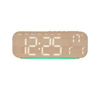 Nexbrill LED Alarm Clock Large Screen Wooden Grain Design Wall or Table Mount with Date for Day Temperature Display 4 Brightness Levels 5 Ambient Light Modes for Home Bedroom Office 24x9x3cm(C)