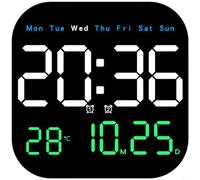 Nexbrill LED Wall Clock with Calendar Thermometer Moon Phase Alarm Countdown, Remote Control, Auto Brightness, Dual Power, Modern Square Design for Home Office Bedroom, 18.5x18.5x2.8cm(Three Colors)
