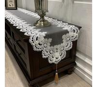 Nexbrill Oval Lace Table for RUNNER Embroidered Polyester Dust Cover with Tassel for Wedding Party Home Decor Anti-Slip Furniture Protector 40x140cm(40 * 200cm D)