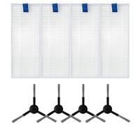 Nexbrill Side Brushes and Filters, Compatible for Tefal for X-PLORER Series, 130 AI RR90 RR9065 RR9067, RR9075 RR9077, Nylon Edge Cleaning Kit, for Robot Vacuum, Gray and White, 4-Pack(A)