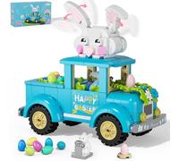 NexBrixxi Easter Bunny Egg Harvest Truck Building Toy Set - Cute Rabbit Driver Movable Ears & Rolling Wheels Creative, Removable Egg Easter Decoration Gifts for Kids Adults Boys Girls 8+