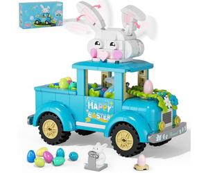 NexBrixxi Easter Bunny Egg Harvest Truck Building Toy Set - Cute Rabbit Driver Movable Ears & Rolling Wheels Creative, Removable Egg Easter Decoration Gifts for Kids Adults Boys Girls 8+