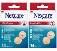 Nexcare Blood-Stop Spots, 22 mm, 14 Plasters per Pack, Efficient Blood Stop Plasters for Small Cuts and Wounds, Bandages for First Aid Kits (Pack of 2)