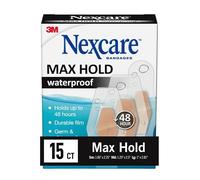 Nexcare Max Hold Waterproof Bandages, Stays On for 48 Hours, Flexible Bandages for Fingers, Knees and Heels - 15 Pack Clear Waterproof