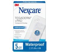 Nexcare Tegaderm + Pad Transparent Dressing, Clear Breathable Dressing Holds Fast for 7 Days, Waterproof for Safe Bathing - 5 Dressings