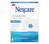 Nexcare Tegaderm Waterproof Transparent Dressing 4″ x 4¾″ - 4 Count Film Bandage for Wound Care, Seals Out Water, Dirt & Germs, Stays on Up to 7 Days