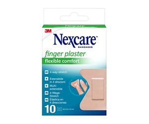 Nexcare Ultra Strech Flexible Comfort Finger Plasters, 44,5 mm x 51 mm, 10 per Pack - Breathable and Waterproof for Minor Wounds, Scratches, Plasters for First Aid Kits