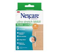 Nexcare Ultra Stretch MAXI Flexible Comfort Plasters, 50 mm x 101 mm, 5 per Pack - Breathable and Waterproof for Minor Wounds, Scratches, Plasters for First Aid Kits