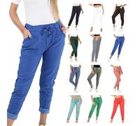 NexFave® Women Magic Plain Stretch Trousers Ladies Joggers Smart Pants Fashion Trends Comfy Crushed Casual Jeggings Plus Size Royal Blue 18-20