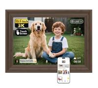 NexFoto 3K Digital Picture Frame 13.5 inch Touchscreen, WiFi Electronic Photo Frame 64GB, Add Pics from Google Photos, Share Photos/Videos via App/USB, Gifts for Mom/Grandparents/Birthday, Walnut