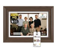 NexFoto Digital Picture Frame 10.1'' WiFi, HD Touchscreen 1280x800 with 64GB - Sync with Google Photos Digital Frame, Share Photos Videos via App/USB/Micro SD, Gift for Mom/Birthday (Walnut)