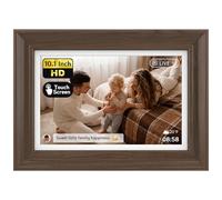 NexFoto Digital Picture Frame 10.1'' WiFi, HD Touchscreen 1280x800 with 64GB - Sync with Google Photos Digital Frame, Share Photos Videos via App/USB/Micro SD, Gift for Mom/Birthday (Walnut)