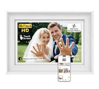 NexFoto Touchscreen Digital Picture Frame 10.1 Inch WiFi Picture Frame Electronic 64 GB, Easy to Share Photos/Videos via App/USB/Micro SD for Mother's Birthday White Wood
