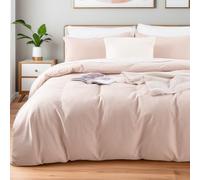 NEXHOME PRO Duvet Cover Set King Size Linen Look Textured Organic Natural 100% Washed Cotton Duvet Cover Greyish Light Pink 3 Pieces Bedding Set with Zipper Closure, Breathable (No Comforter)