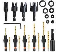 Nexhyp 25 Pcs Countersink Drill Bit Set, Counter Sink Bits for Wood | #4 #6 #8 #10 #12, Replacement Twist Bits, 3-16mm Depth Stop Collars, Hex Shank Wood Plug Cutters for Woodworking