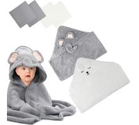 Nexhyp 2PCS Hooded Baby Towels Set with 4 Wash Cloths, Ultra-Soft Absorbent Newborn Bath Towels with Cute Animal Design, 80x80CM Baby Towel for Boys & Girls