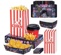 Nexhyp 48PCS Movie Night Accessories Snack Tray Set - Recyclable Reusable Red Popcorn Boxes Bags, Reusable Cardboard Trays, Movie Ticket Cards for Home Cinema Nights and Themed Parties