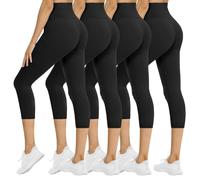 NexiEpoch 4 Pack Leggings for Women - High Waisted Tummy Control Soft Black Capri Yoga Pants with Pockets for Workout