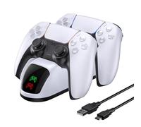 NexiGo DOBE Newest PS5 Controller Charger, Dual Charing Station with LED Indicator, High Speed, Charging Dock for Playstation 5 DualSense Controller, White