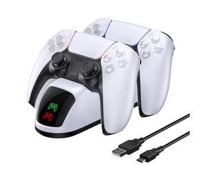 NexiGo DOBE Newest PS5 Controller Charger, Dual Charing Station with LED Indicator, High Speed, Charging Dock for Playstation 5 DualSense Controller, White