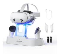NexiGo Enhanced Charging Dock with LED Light [On/Off] for Oculus Quest 3, [Support Elite Strap with Battery], Headset Display Holder and Controller Mount, Rechargeable Batteries, White