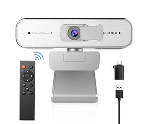 NexiGo N940P 2K Zoomable Webcam with Remote & Software Controls | Sony Starvis Sensor | 1080P@60FPS | 3X Zoom | Dual Stereo Microphone (Silver) for Zoom/Skype/Teams/Webex